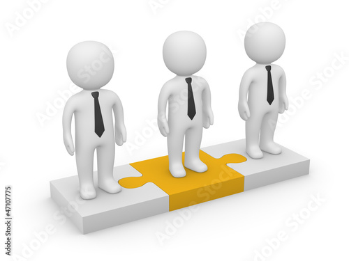 Illustration: 3d people standing on puzzle pieces 3d people standing on puzzle pieces