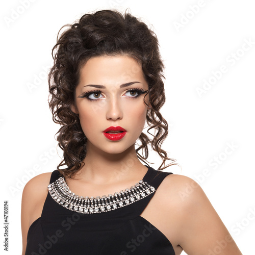 Photo: Beautiful fashion model with red lips Beautiful fashion model with red lips