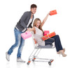 Woman carried by push cart