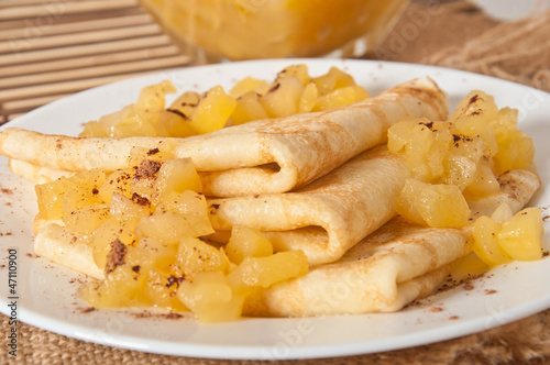 Photo: Sweet crepes with apple caramel and cream Sweet crepes with apple caramel and cream