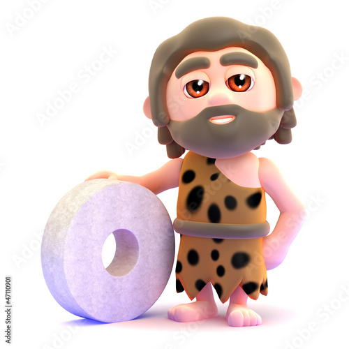Illustration: Caveman with primitive stone wheel Caveman with primitive stone wheel