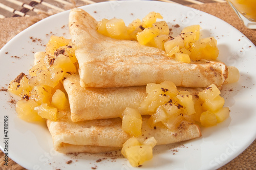 Photo: Sweet crepes with apple caramel and cream Sweet crepes with apple caramel and cream