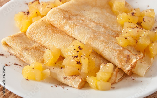 Photo: Sweet crepes with apple caramel and cream Sweet crepes with apple caramel and cream