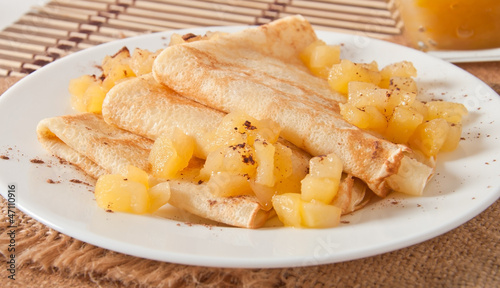 Photo: Sweet crepes with apple caramel and cream Sweet crepes with apple caramel and cream