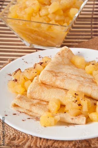 Photo: Sweet crepes with apple caramel and cream Sweet crepes with apple caramel and cream