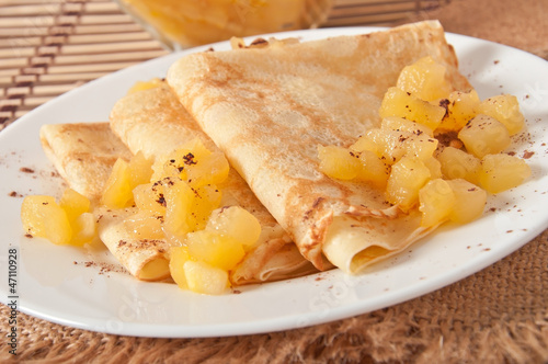 Photo: Sweet crepes with apple caramel and cream Sweet crepes with apple caramel and cream