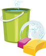 Sponges and bucket with water