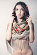 beautiful naked girl in a beautiful scarf