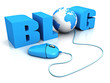 computer mouse connect to word BLOG with earth globe