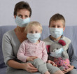 Family in protective masks