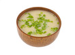 soup in a wooden bowl isolated