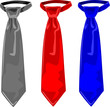Three colors of ties, grey, red and blue