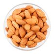 Bowl with dried almonds isolated on a white background