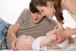 Happy family in studio