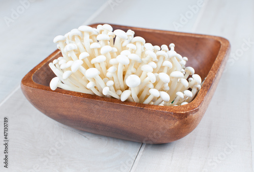 Photo: Raw exotic enoki mushrooms Raw exotic enoki mushrooms