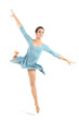 young beautiful dancer in a blue dress in photostudio