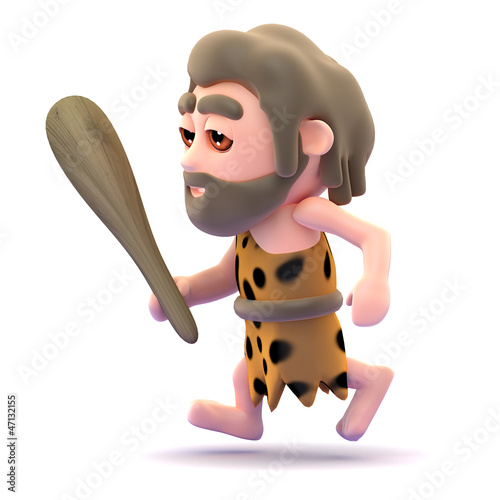 Illustration: Caveman runs with club Caveman runs with club