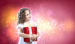 Happy girl opening gift box