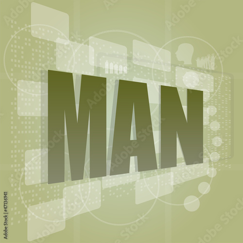 Illustration: words man on digital screen, social concept words man on digital screen, social concept