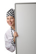 Cook with ladle and blank board