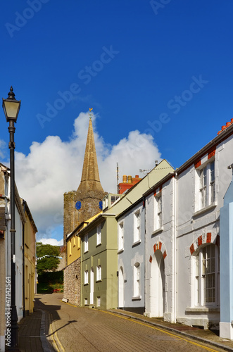 Photo: St Mary's Church, Tenby,viewed from a picturesque street. St Mary's Church, Tenby,viewed from a picturesque street.