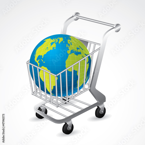 Vector: Shopping cart carrying the globe Shopping cart carrying the globe