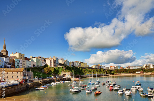 Photo: View of Tenby harbour against a blue summer sky. View of Tenby harbour against a blue summer sky.