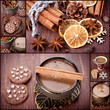Sweets, coffee and spices. Christmas collage.