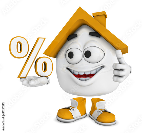 Illustration: Kleines 3D Haus Orange - Prozent Symbol Kleines 3D Haus Orange - Prozent Symbol
