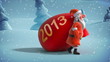 Santa Claus with big bag. 3d animation.