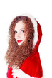 portrait of cute curly girl dressed as Santa