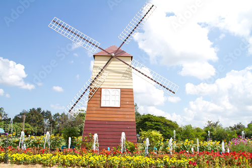 Photo: Traditional Dutch windmills with blue sky Traditional Dutch windmills with blue sky