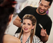 Photo: Smiling Woman with Hairdresser Smiling Woman with Hairdresser