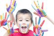 Photo: Boy Shouting with Colorful Hands Boy Shouting with Colorful Hands