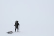 hiker in snowstorm
