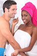 Playful couple in the bathroom
