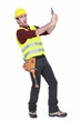 Construction worker shocked at his walky talky