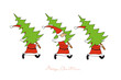 Weihnachtsmänner bringen Weihnachtsbäume