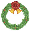 Christmas Wreath with Red Bow and Bells Illustration