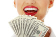 Photo: Business woman hand with dollars. Business woman hand with dollars.