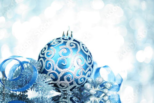 Photo: Blue Christmas decorations with bright lights Blue Christmas decorations with bright lights