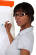 Woman writing on flip-chart
