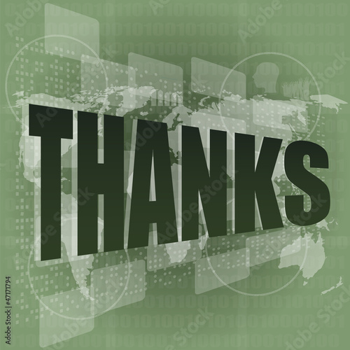 Illustration: Thank you - thanks word on digital screen - social Thank you - thanks word on digital screen - social