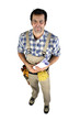 Carpenter with building schematics
