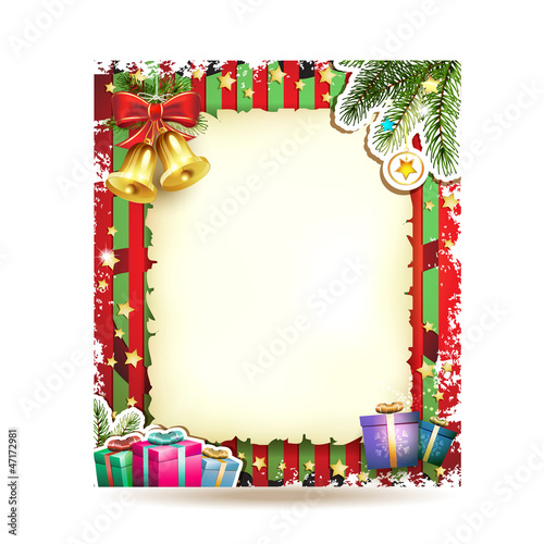 Vector: Christmas card with bell and old paper Christmas card with bell and old paper