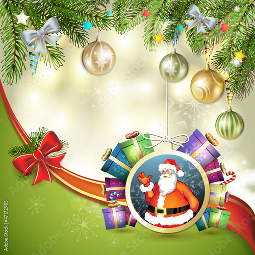Vector: Christmas card with gift and Santa Christmas card with gift and Santa