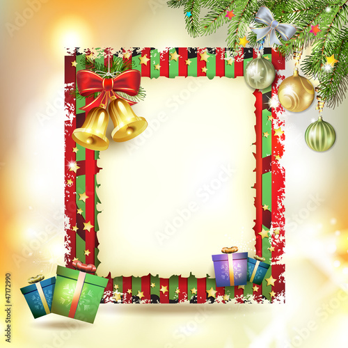 Vector: Christmas card with bell and old paper Christmas card with bell and old paper