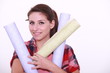 Woman with paper rolls