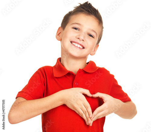 Photo: Portrait of happy boy with a heart shape Portrait of happy boy with a heart shape
