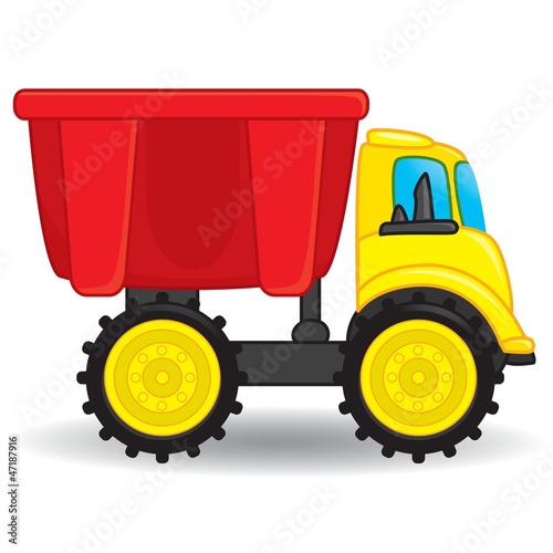  Colorful dump truck toy. Vector illustration